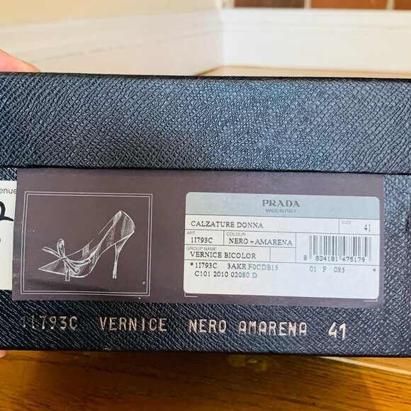 PRADA Black Patent Leather Heels With Maroon Bow, Size 41 US 11 - Picture 16 of 16